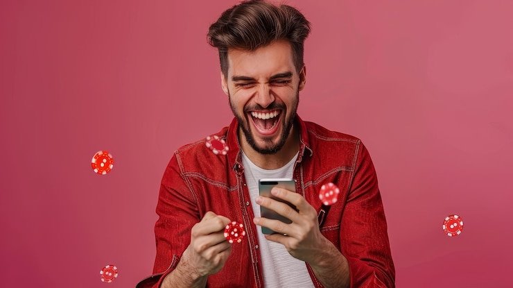 Pengguna memainkan slots di perangkat mobile dengan tampilan responsif